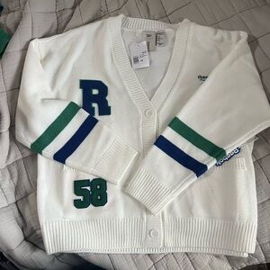 Reebok White Knit Cardigan with Green Logo